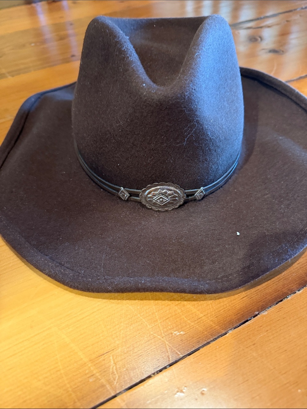 Vintage Stetson Western Cowboy Hat in Dark Brown with Concho Band